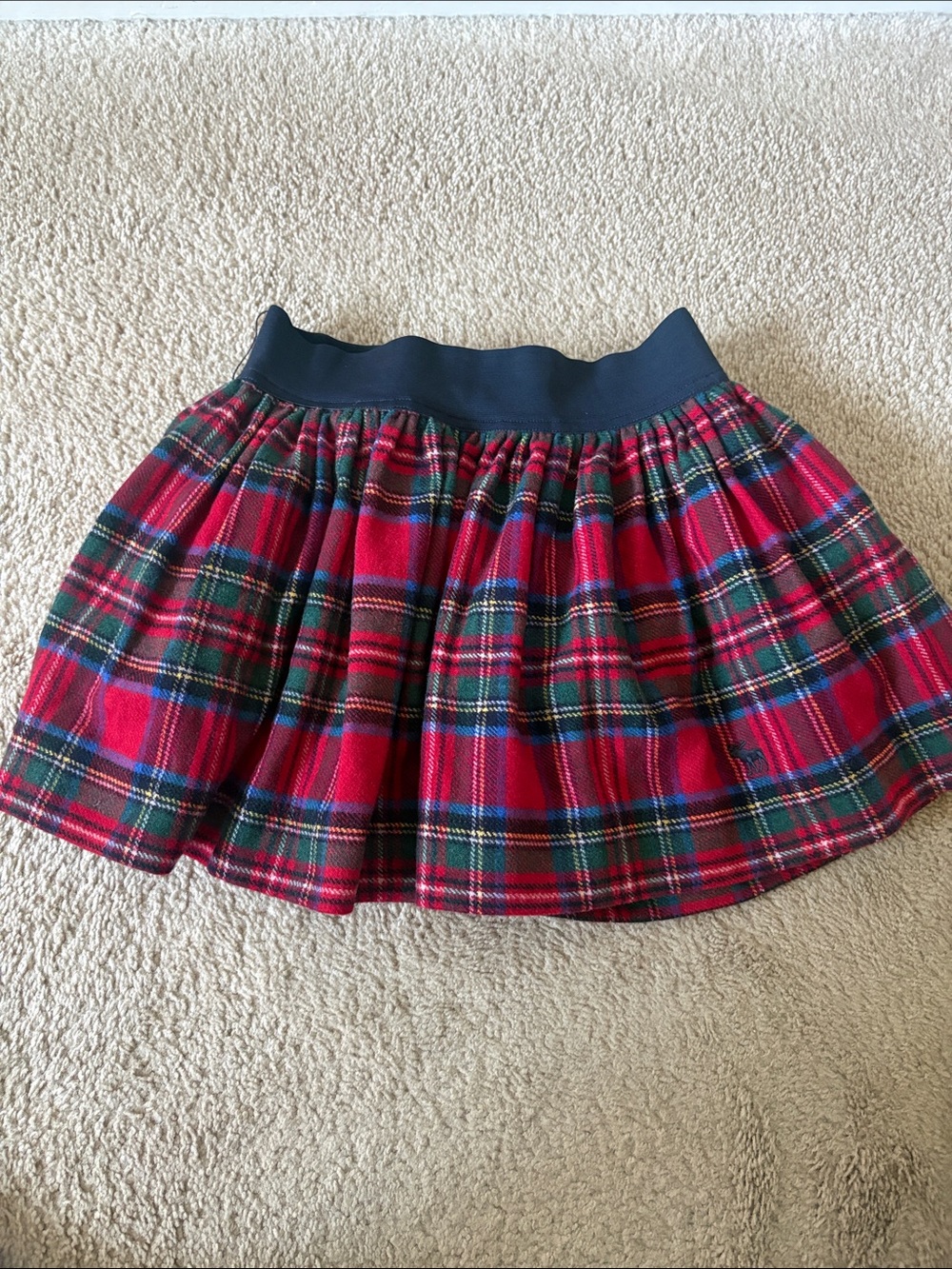 Abercrombie & Fitch Red Tartan Circle Skirt with Navy Waistband